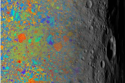 Multielement chemical map of Kapoeta howardite alongside cratered surface of asteroid 4 Vesta